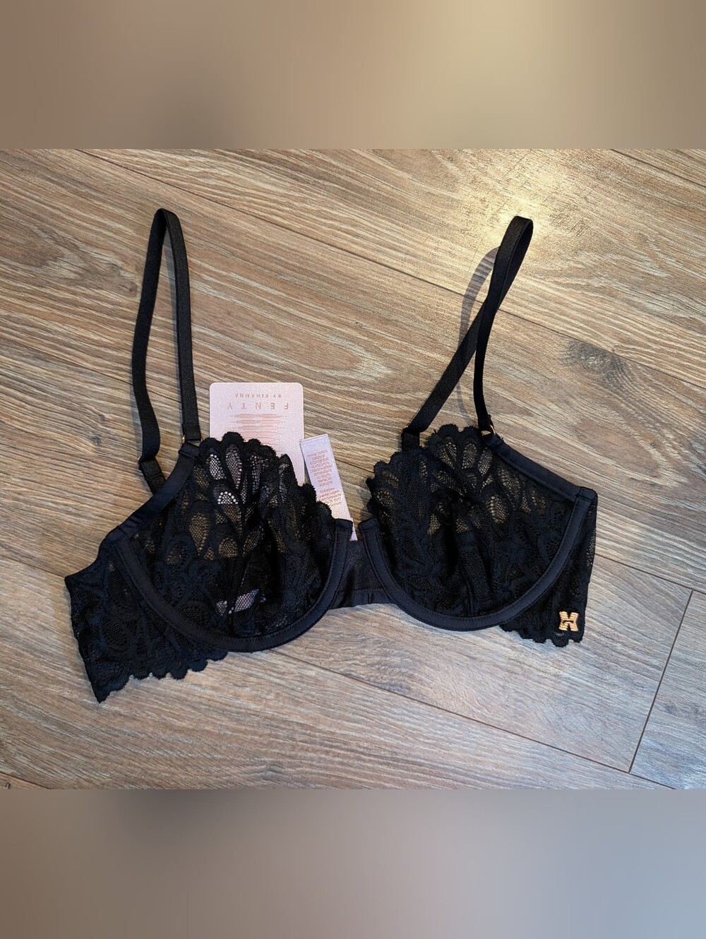 Savage X Fenty Black Lace Underwire Bra with Scalloped Trim